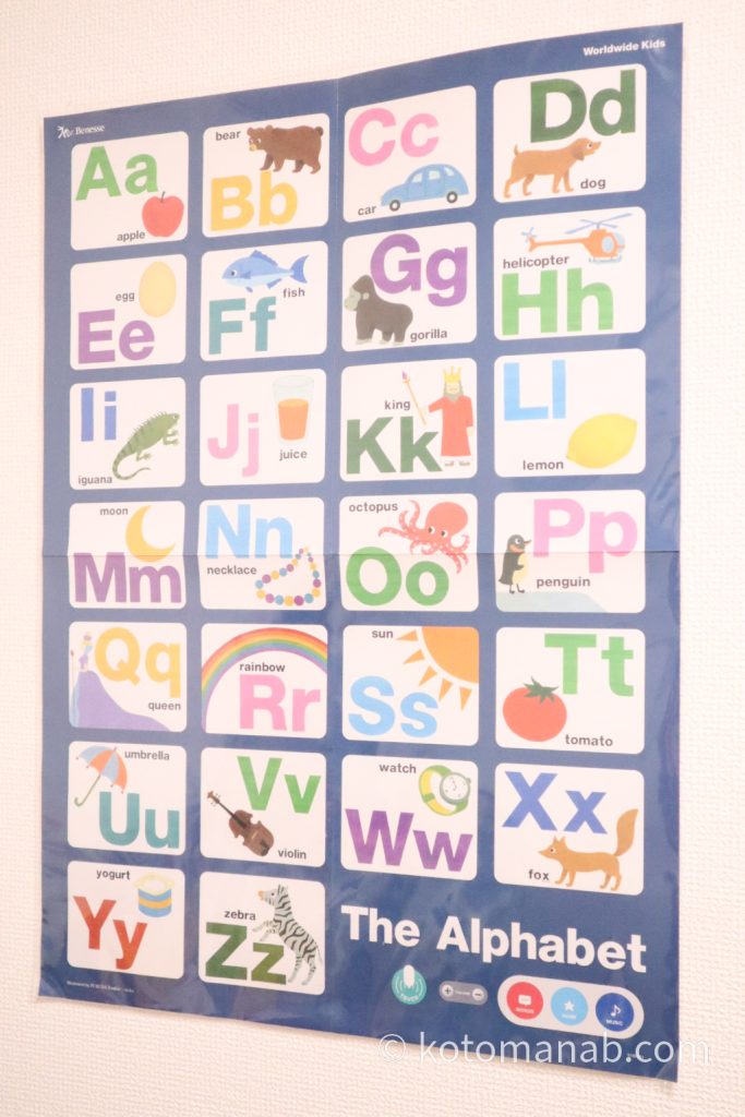 ワールドワイドキッズステージ1「Alphabet Poster」穴を空けずに壁に貼る方法